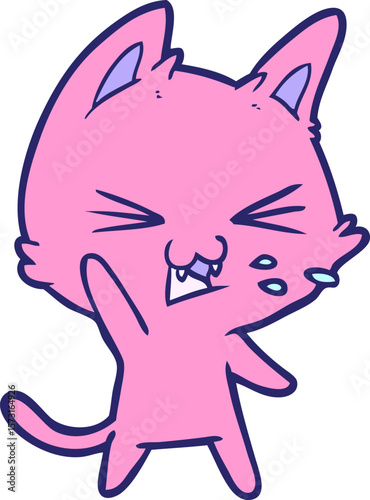 cartoon cat hissing in bright neon color