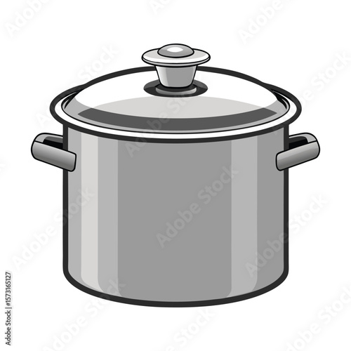 Simple illustration of a classic stainless steel cooking pot with lid