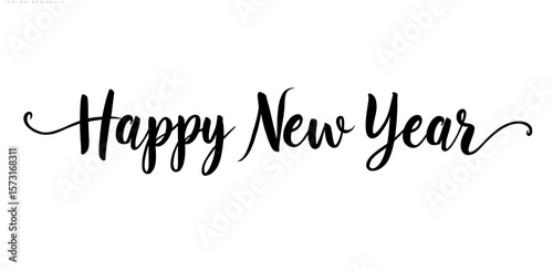 Black script text Happy New Year on white background image