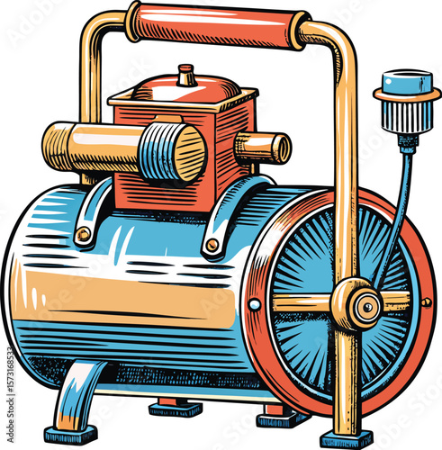 old fashioned manual air compressor pump sketch