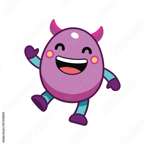 one legged hopping kawaii monster with happy cheeks