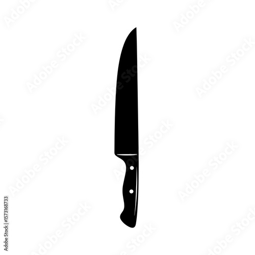 Chef's tool stands upright with a curved blade and riveted handle ready for culinary tasks ahead