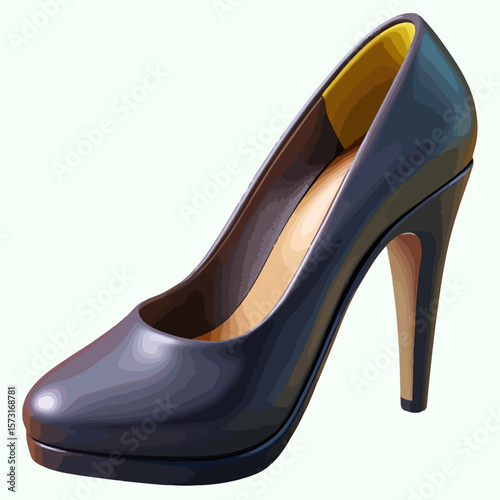 An elegant pair of high-heeled black leather stiletto pumps, epitomizing classic style and glamour