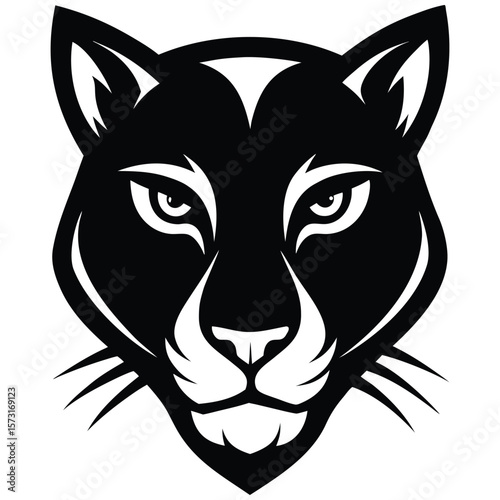 Black panther face vector illustration in black and white, wild animal design