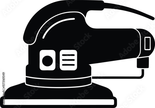 palm sander tool in use black silhouette vector
