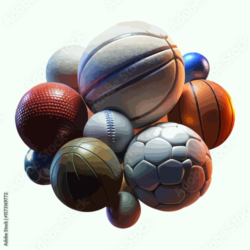 Assorted Sports Balls Illustration – Basketball, Soccer, Tennis, Rugby & More