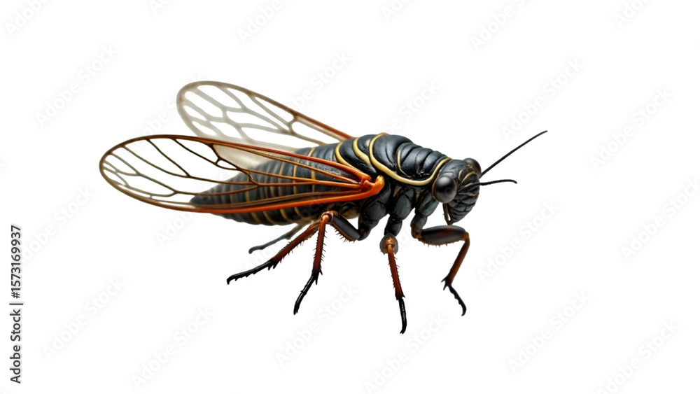Fototapeta premium Ornate Mountain Cicada on Rock with White Background