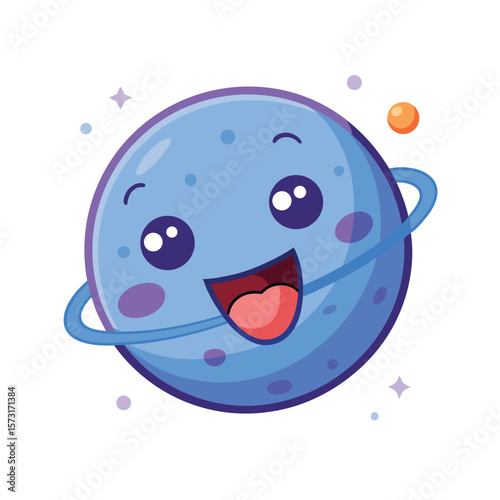 playful planet sticking out tongue with tiny orbiting moon