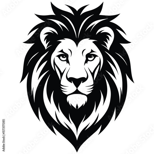 Stylized lion head vector illustration black and white graphic design