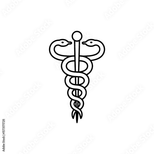 Simple Minimalist Line Art Depiction of the Caduceus Symbol Commonly Associated with Medicine