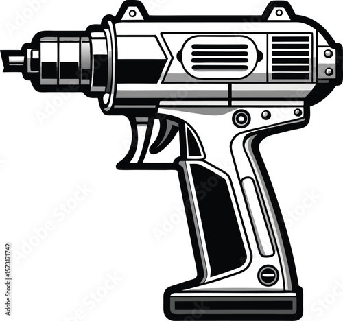 pneumatic nailer detailed black line art vector illustration