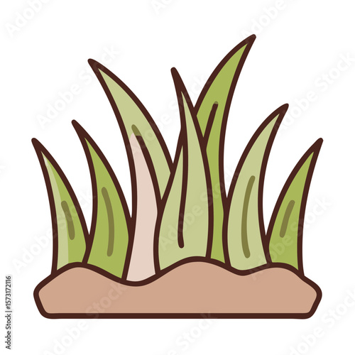 Grass illustration with green blades and brown soil base  