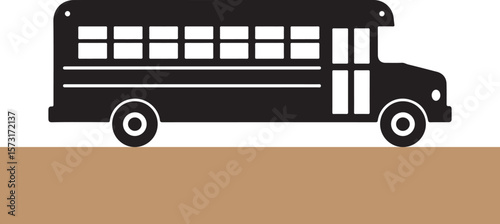 Simple silhouette illustration of a school bus on brown ground transportation concept