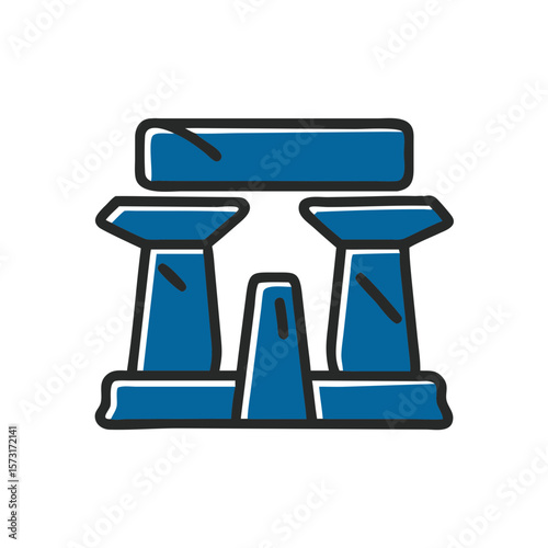 Stone monument icon in blue color with a minimalist design  