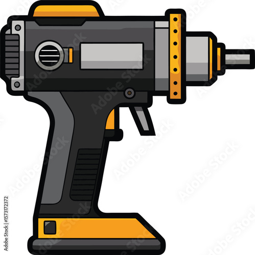 pneumatic nailer tool with detailed components black line art