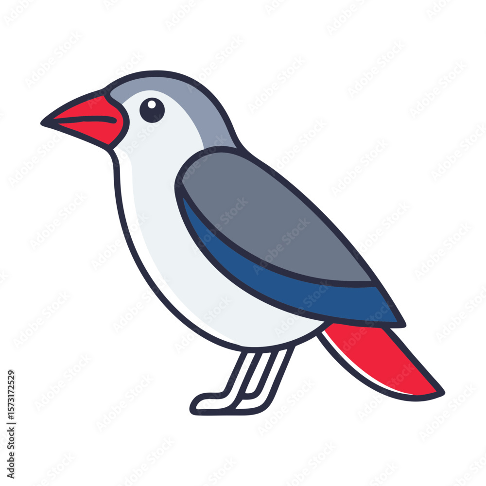 Fototapeta premium Colorful cartoon bird illustration with red beak and tail 