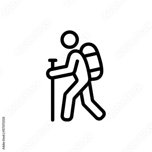 A Figure Hiking with Backpack and Hiking Pole Illustration Depicting Outdoor Adventure