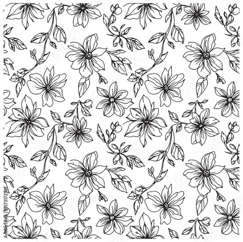 Minimal Line Floral Seamless Vector Pattern. AI generator