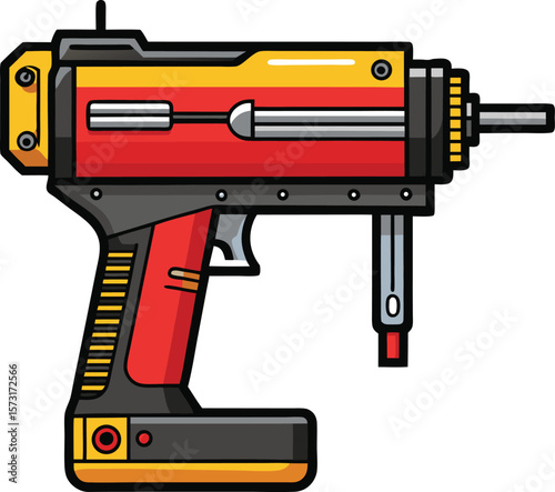 pneumatic nailer vector drawing with visible nails black