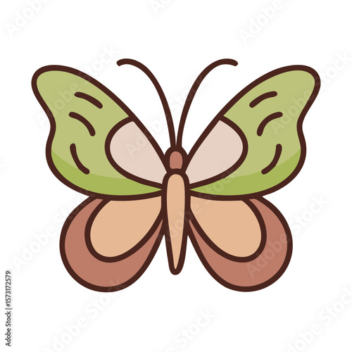 Colorful butterfly illustration with green and brown wings  