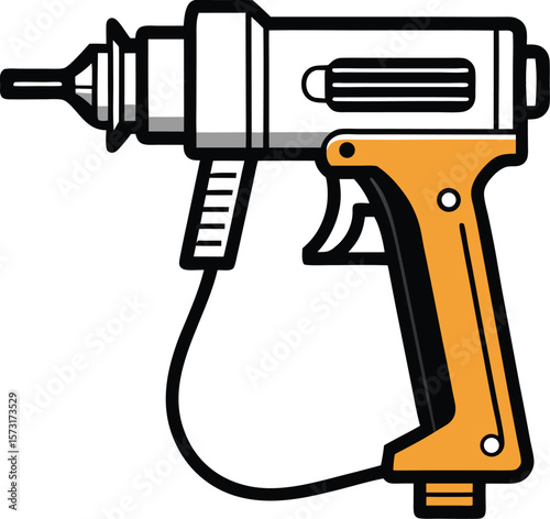 pneumatic nail gun with air hose black outline vector