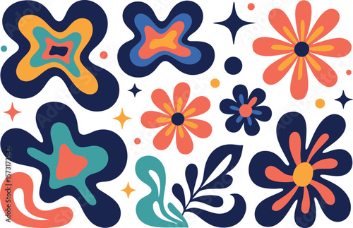 Retro Floral And Abstract Shapes Vintage Style Graphic Design Elements For Creative Projects