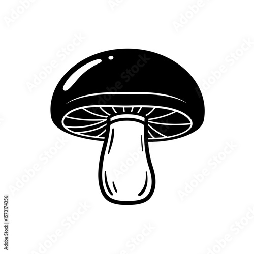 Stylized black and white mushroom illustration silhouette