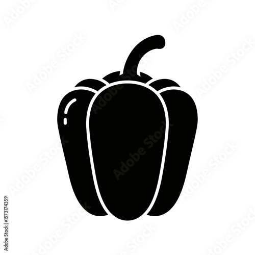 Illustration of a black bell pepper on white background silhouette