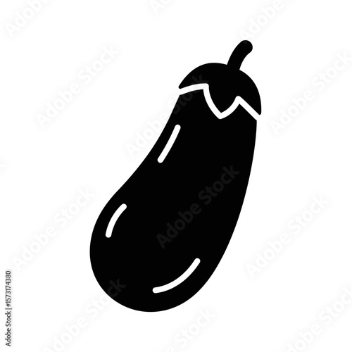 Simple black silhouette of a single eggplant image