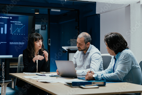 VC Fund board members brainstorming and discussing startup investment results in business meeting