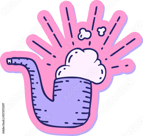 sticker of a tattoo style smoking pipe in bright neon color
