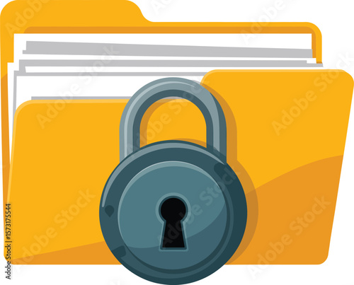 Yellow file folder secured with a dark gray padlock