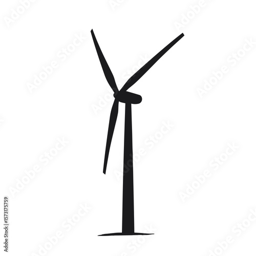 Minimalist black wind turbine illustration symbolizing renewable energy production