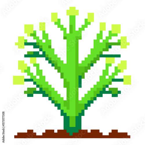 Pixel art green plant sprouting from brown soil retro digital nature, minimalist growth, agriculture and garden concept