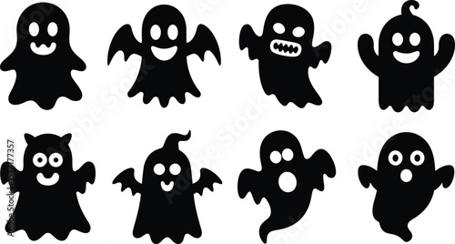 Adorable Black Ghost Silhouettes: Fun & Spooky Halloween Characters for Kids Designs.