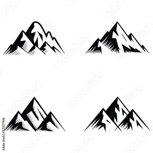 Collection of four stylized mountain peaks silhouette
