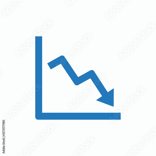 A blue icon of a declining line graph with a downwardpointing arrow