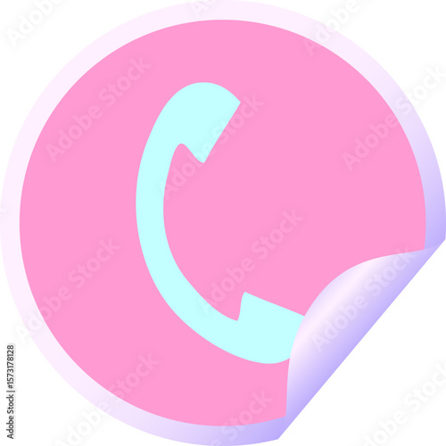 circular peeling sticker cartoon of a telephone handset in bright neon color