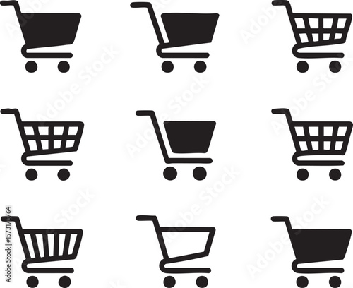 Shopping Cart Icon Set In Black Silhouette Style Various Cart Designs