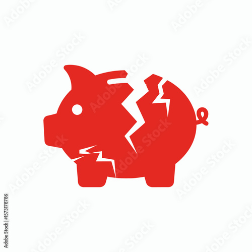 A red icon of a cracked and broken piggy bank