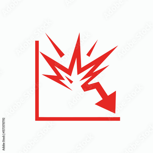 A red icon of a line graph with a downward arrow exploding symbolizing a crash or sudden decline
