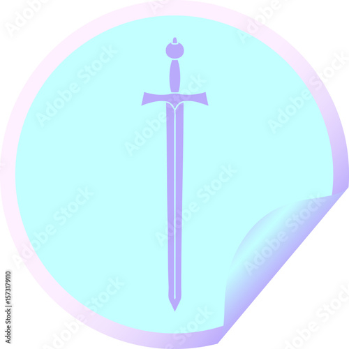 circular peeling sticker quirky cartoon sword in bright neon color