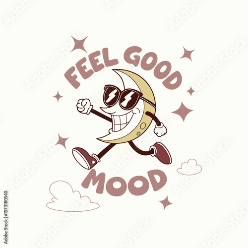 Depicting a jubilant crescent moon character