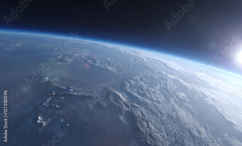 a panoramic view of the earth from space with a blue sky and the planet in the background