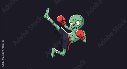 Pixel Art Zombie Fighter Delivering a Powerful High Kick in Combat Stance