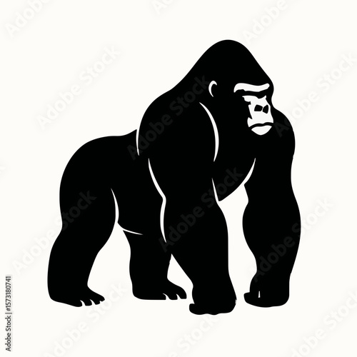 Standing gorilla silhouette vector, powerful muscular animal graphic, strong jungle icon, minimal gorilla art, wildlife strength emblem, bold wild design, modern nature decor vector illustration