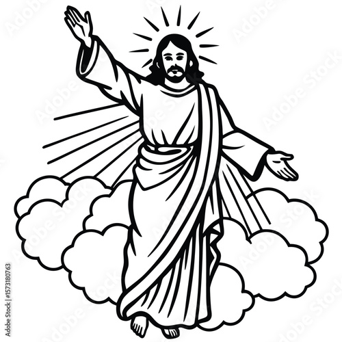 Jesus different activities line art kids coloring page 