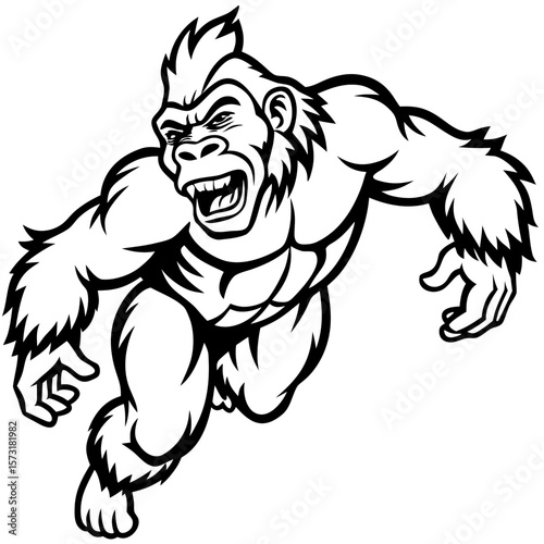 Wallpaper Mural Aggressive gorilla charging forward with open mouth silhouette Torontodigital.ca