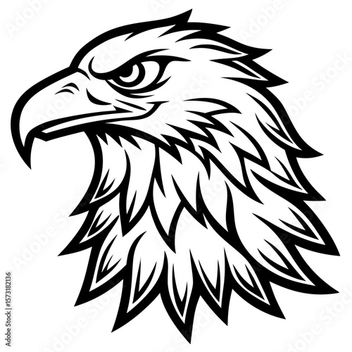Fierce eagle head emblem with sharp beak and intense gaze silhouette