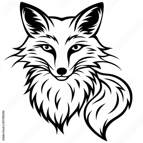 Majestic fox head with flowing fur and piercing eyes silhouette
